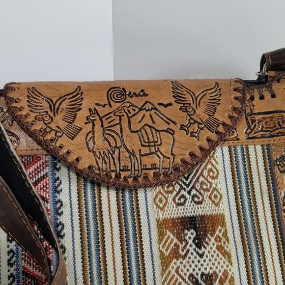 Handcrafted Leather Handbag Aztec Style - Picture 3 of 5